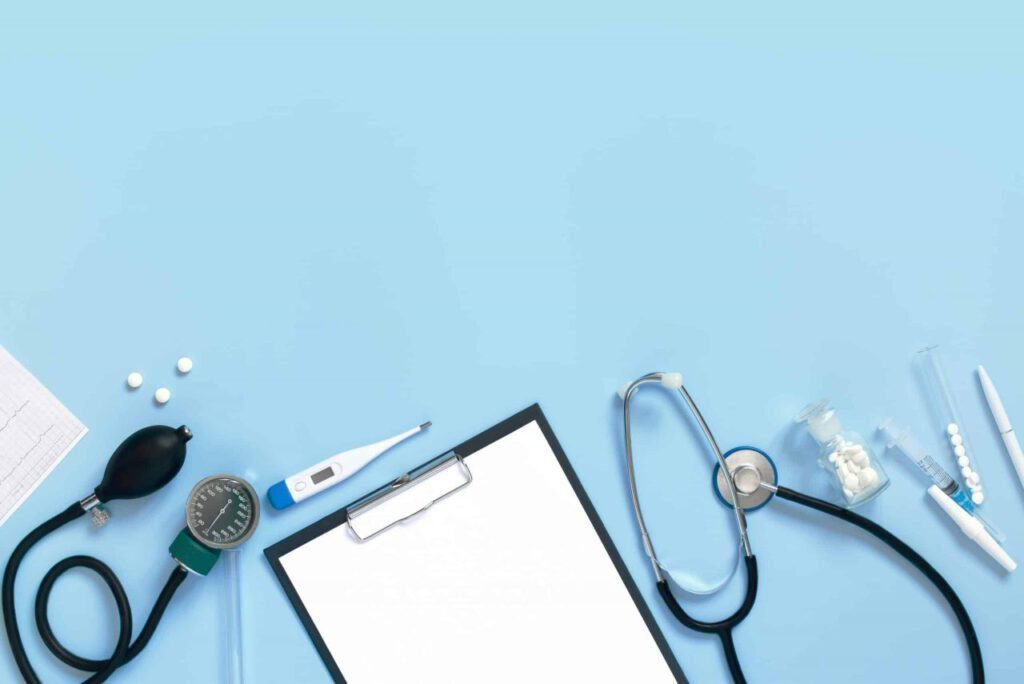 Blue background with medical tools
