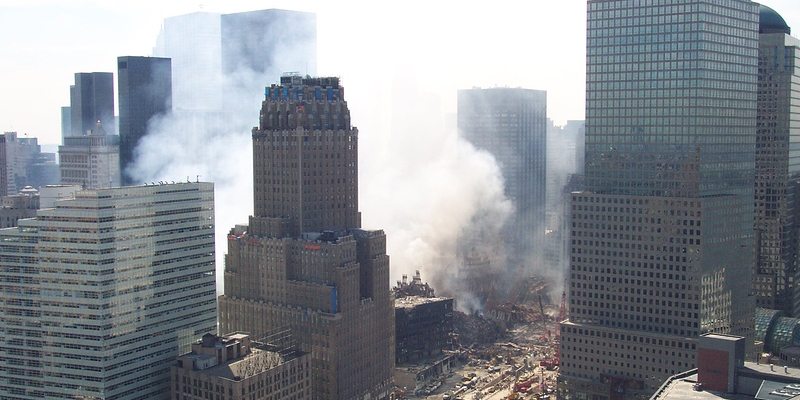 Lower Manhattan 9-11 Crash Site smoldering